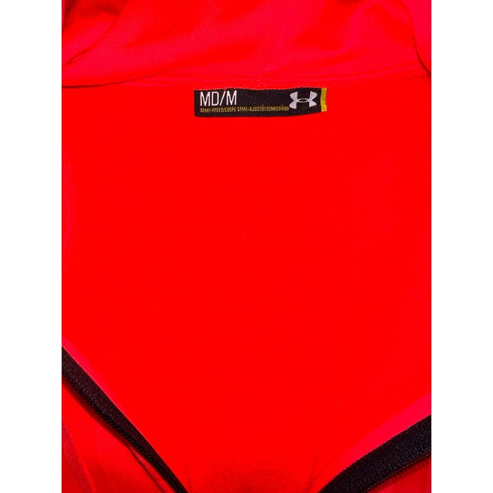 UNDER ARMOUR Neon Orange Hooded Jacket Sz Medium Zip-Front Fleece Inner Pockets - Picture 4 of 6